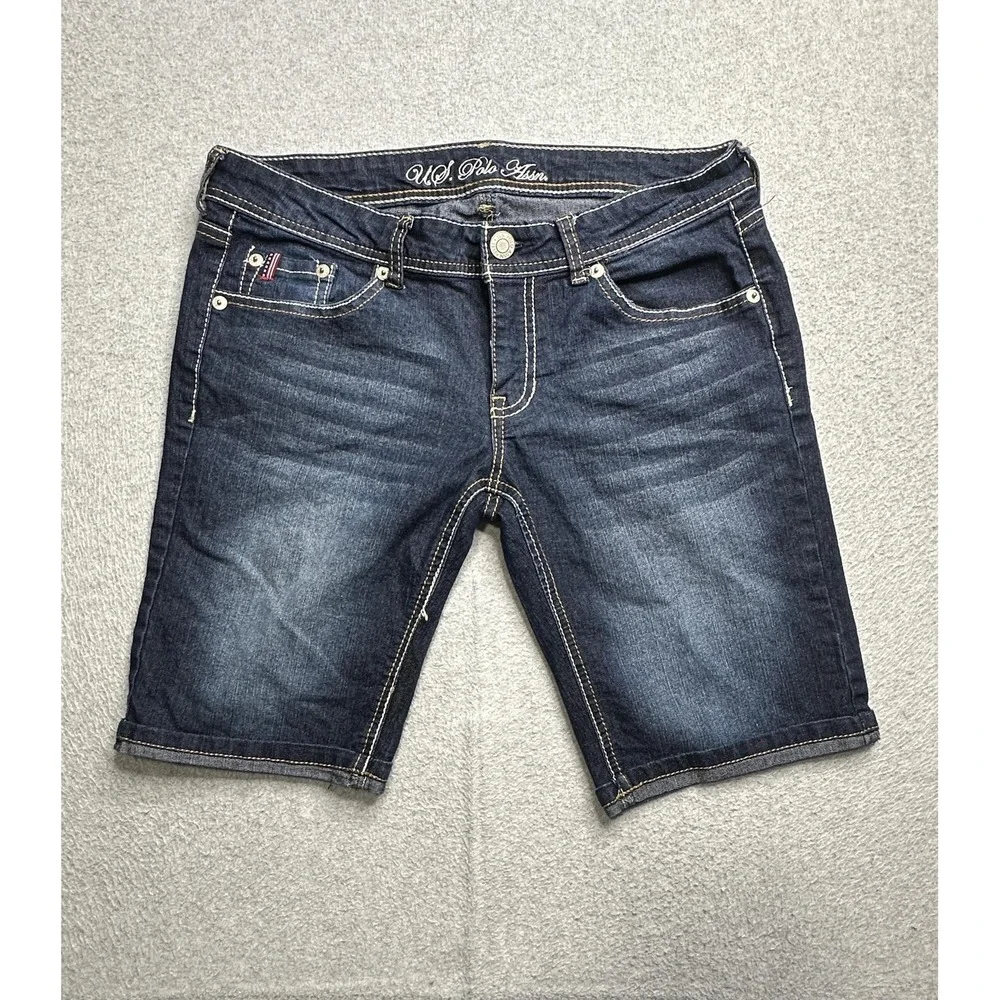 U.S. Polo Assn Shorts Womens 11/12 Blue Denim Jean Bermuda Embroidered Pockets
